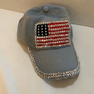 Ladies American flag adjustable distressed bling cap